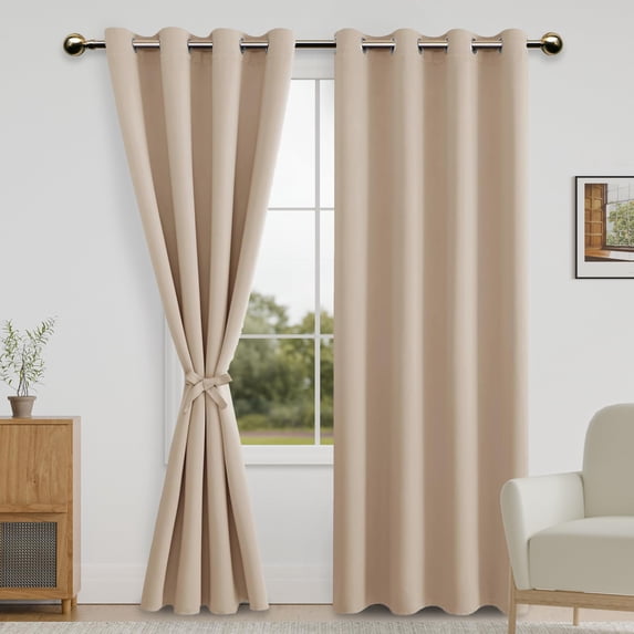 Black Blackout Curtains for Bedroom Sewn with Tiebacks - Thermal ...