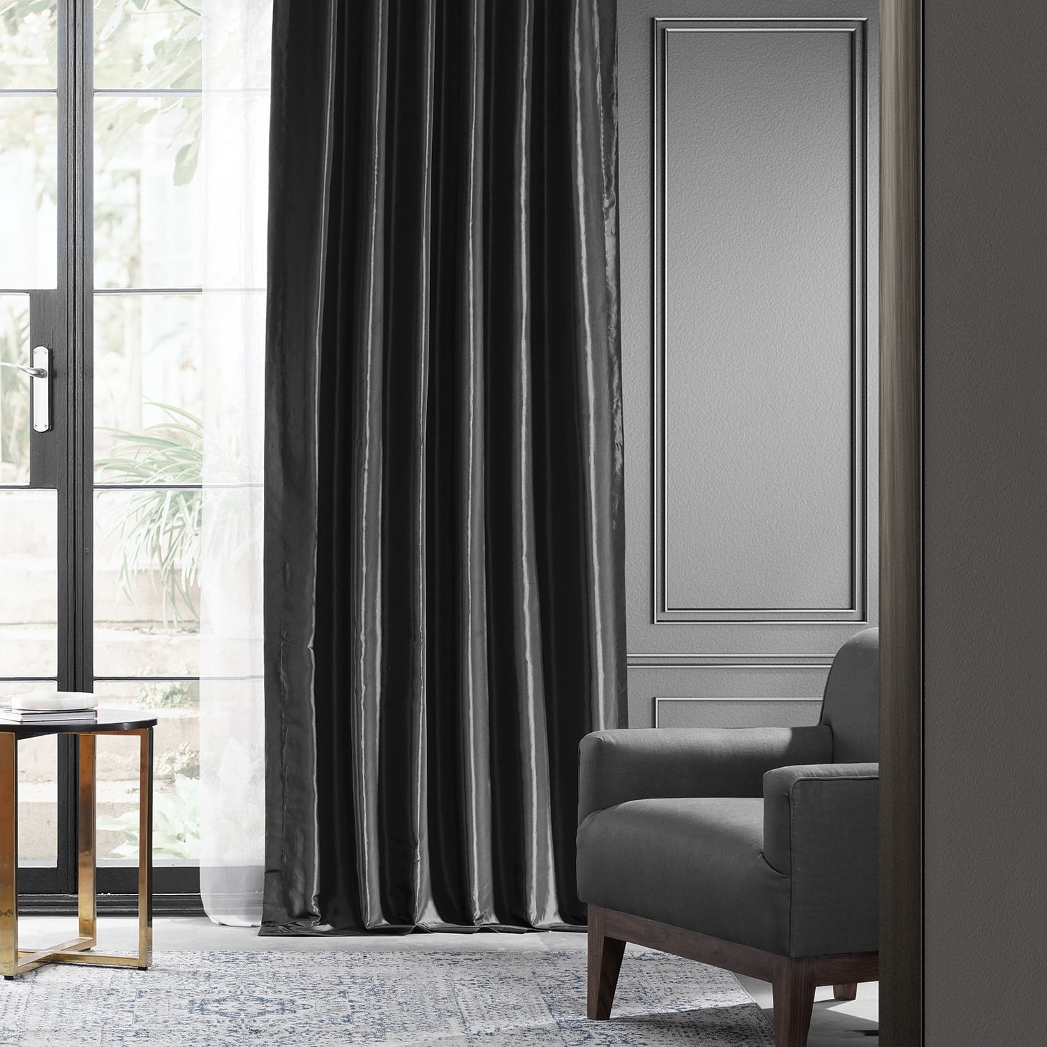 Black 120-Inch Blackout Faux Silk Curtain Panel