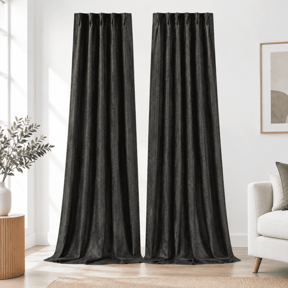 Black Blackout Pinch Pleated Curta102 Inches Long 2 Panels Tab ...