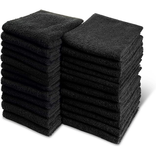 Black Bleach Towels Set, 24 Pack 100 Cotton 16" X 27" Color Safe