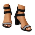 thumbnail image 1 of Black Block Heels For Women Open Toe Sandals Ankle Strap Chunky Heels Summer Dressy Ladies Shinny Rhinestone Shoes, 1 of 9