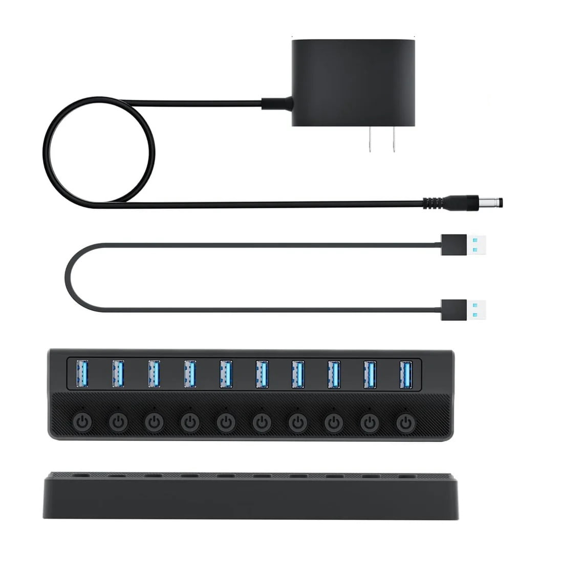 Black Blue 10-Port USB 3.0 Powered Charging Hub with Independent Switches Party Supplies