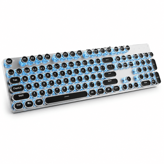 Black&Blue 104 Key Wireless Mechanical Typewriter with Blue Backlight