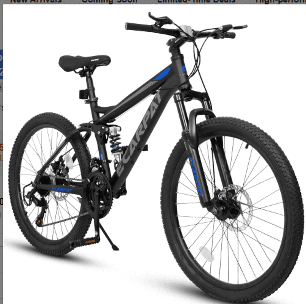 Black,Blue  27.5 Inch Full Suspension Mountain Bike, Front and Rear Dual Shock Absorbers, Mechanical Disc Brakes, 21-Speed, Suitable