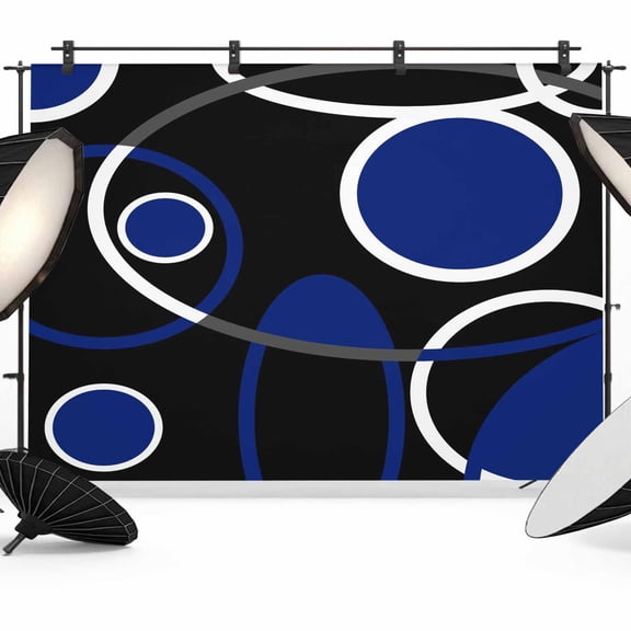Black Blue Backdrop for Photography,Fabric Photo Background Backdrop,White Circle Geometric Abstract Texture Photo Booth Background for Portrait Photoshoot Video Wedding Studio Decor Banner 7x5ft