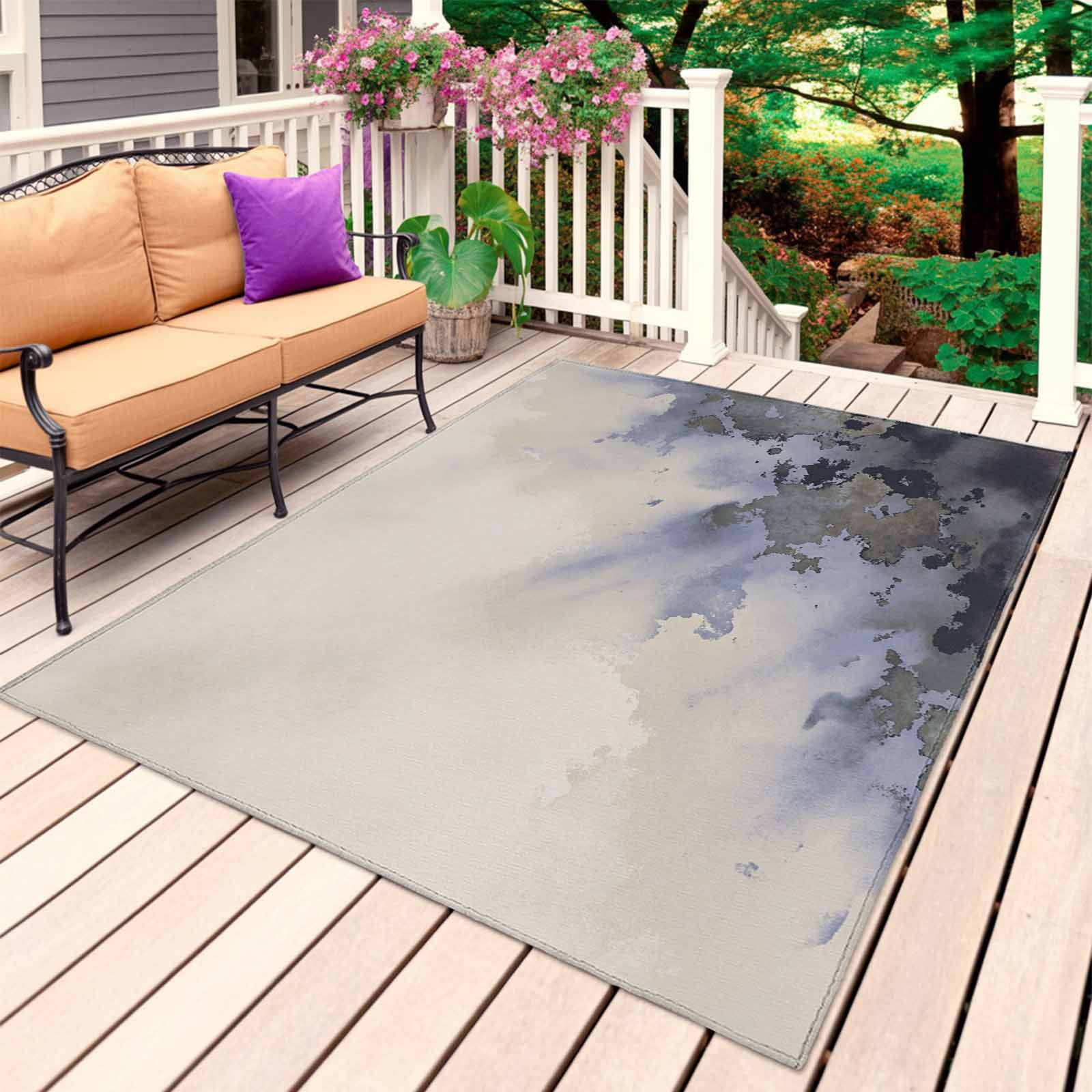 Black Blue Beige Outdoor Rug 4x6 Ft, Non Slip Washable Area Rug, Modern ...