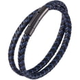thumbnail image 1 of Black Blue Braided Leather Bracelet - Mens Genuine Leather Bracelets Woven with Leather Cord Rope & Steel Wire - Durable Stainless Steel Spring Clasp, 1 of 6