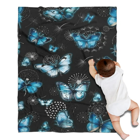 Black Blue Butterfly Dandelion Pattern Blanket,Comfortable Soft Flannel Throw Blanket,All Season,Warm Lightweight Blankets for Sofa Bed Couch Living Room Chair,30"x40"