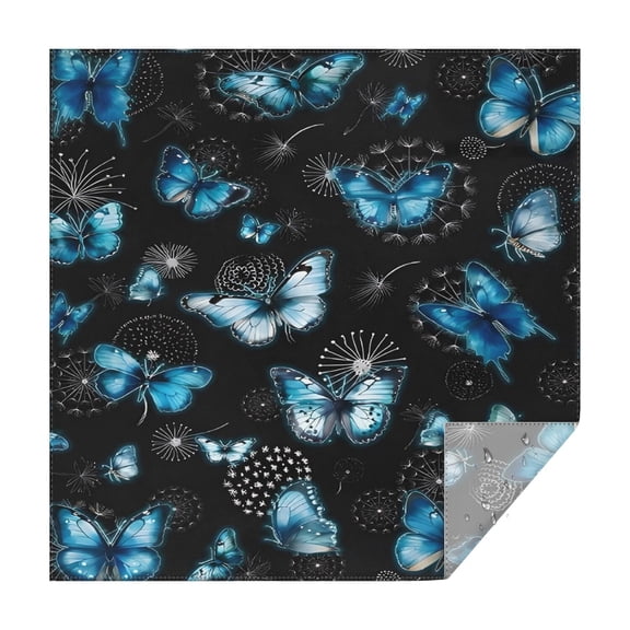 Black Blue Butterfly Dandelion Pattern Square Tablecloth,Waterproof Square Table Cover,Wipeable Spillproof Washable Table Cover for Home Kitchen Party Decor 42"X42"(107x107cm)