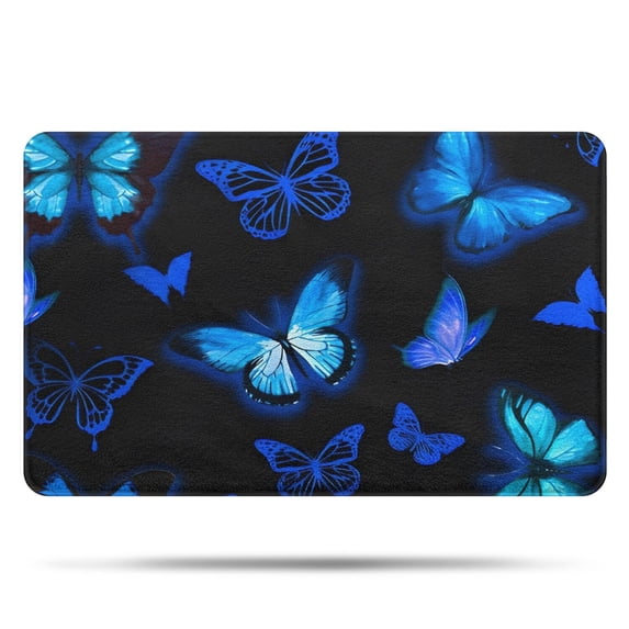 Black Blue Butterfly Pattern Bathroom Rugs Mat,Non Slip Microfiber Bathroom Rug,Rubber Backing,Soft Bathroom Mats for Bathroom Floor,Tub and Shower,20x32in(50x80cm)