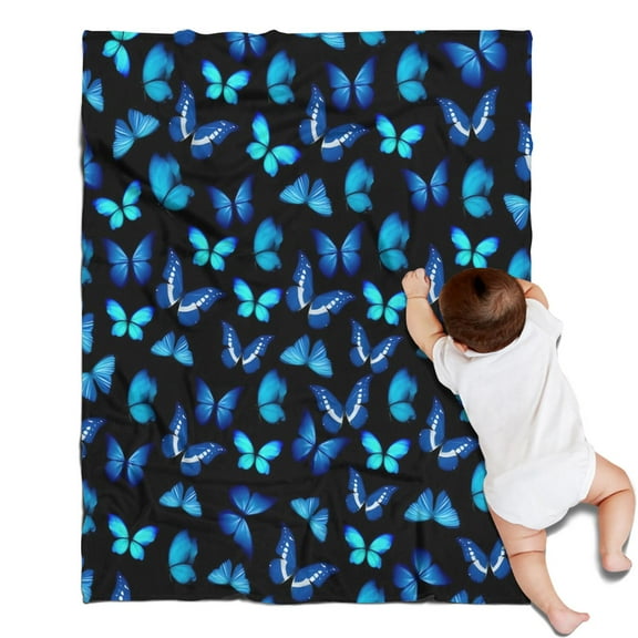 Black Blue Butterfly Pattern Blanket,Comfortable Soft Flannel Throw Blanket,All Season,Warm Lightweight Blankets for Sofa Bed Couch Living Room Chair,30"x40"