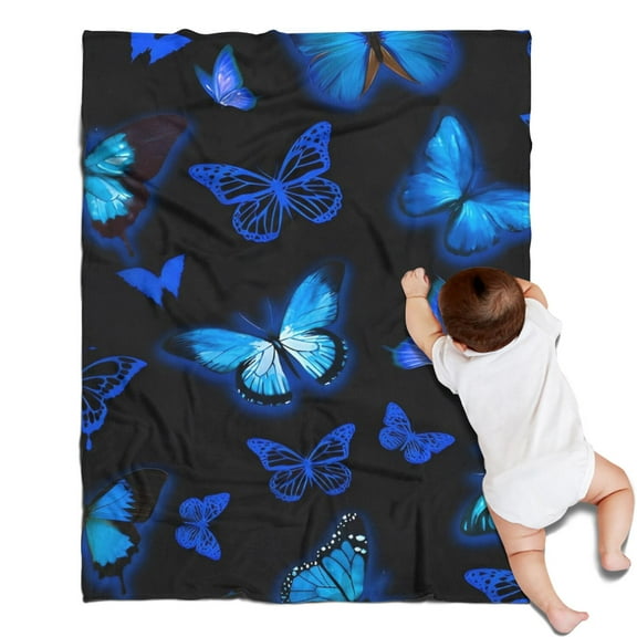 Black Blue Butterfly Pattern Blanket,Comfortable Soft Flannel Throw Blanket,All Season,Warm Lightweight Blankets for Sofa Bed Couch Living Room Chair,30"x40"