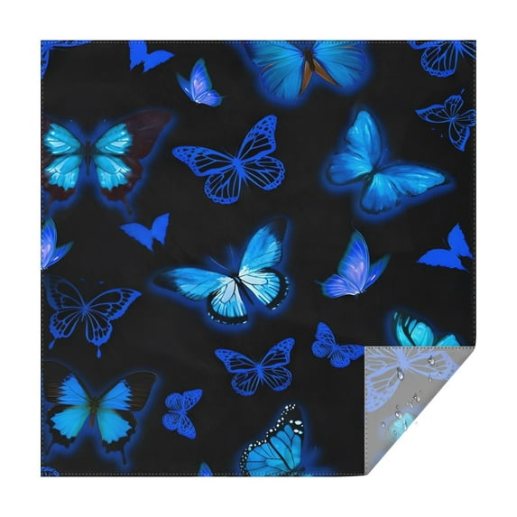 Black Blue Butterfly Pattern Square Tablecloth,Waterproof Square Table Cover,Wipeable Spillproof Washable Table Cover for Home Kitchen Party Decor 42"X42"(107x107cm)
