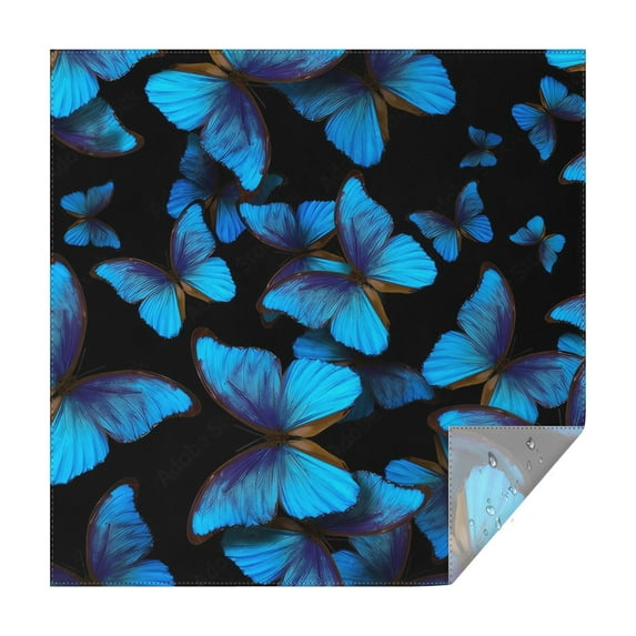 Black Blue Butterfly Pattern Square Tablecloth,Waterproof Square Table Cover,Wipeable Spillproof Washable Table Cover for Home Kitchen Party Decor 52"x52"(132x132cm)