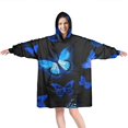 thumbnail image 1 of Black Blue Butterfly Pattern Wearable Oversized Blanket,Wearable Blanket Hoodie for Adults,Cozy Hooded Blankets with Super Pockets,Super Warm Fuzzy Pullover for Women & Men, 1 of 6