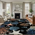 thumbnail image 1 of Black Blue Coastal Area Rugs 5'x7', Small Throw Rugs for Laundry Room Playroom, Summer Beach Coral Shell Starfish Seahorse Indoor Outdoor Rug Non-Slip Low Pile Carpet Runner Reversible Floor Mats, 1 of 8
