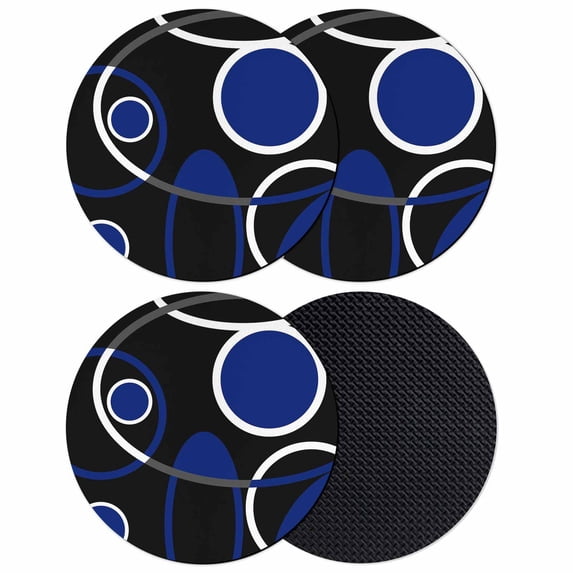 Black Blue Coasters Set of 4, Absorbent Coasters for Drinks, White Circle Geometric Abstract Texture Coaster for Desk Coffee Table Protection, Home Decor House Warming Gifts 4"