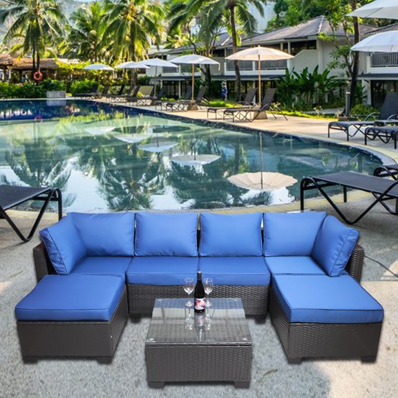 Black+Blue Color Combination - High-Density Sponge for Comfort - Outdoor Garden Setting - Durable and Stable Furniture Set