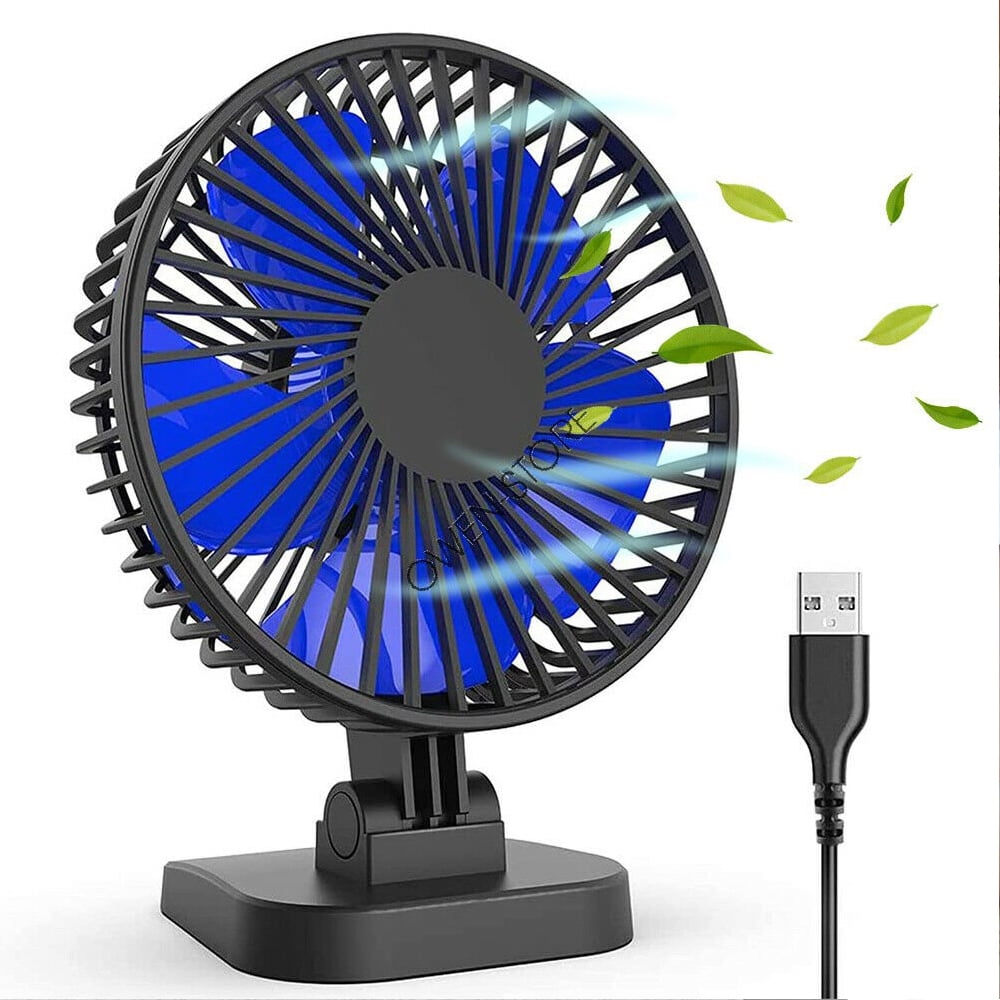 Black Blue Fan, Small Desk Fan with 3 Settings, Personal Quiet Fan with ...
