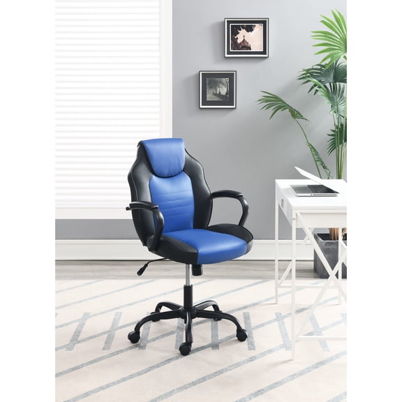 Black & Blue Faux Leather - Composite Structure - Office Desk Area - Stable Sitting