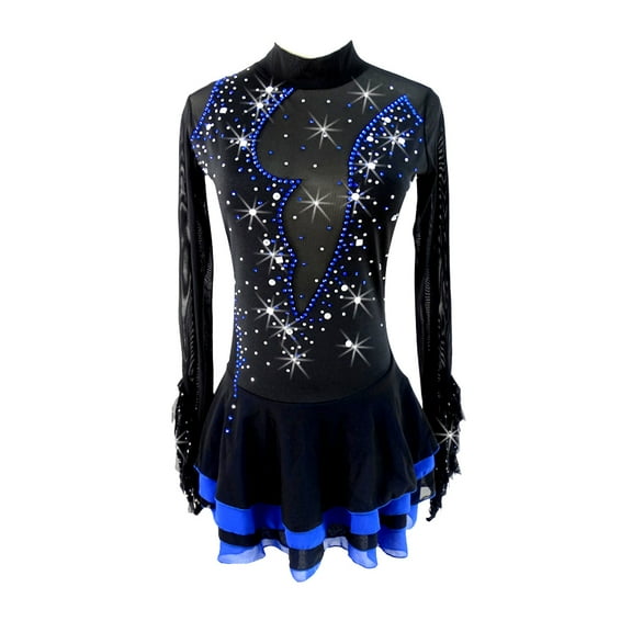 Black Blue Figure Skating Dress Customize Girls Women Dancewear 4 Layers Skirts Skating Costumes