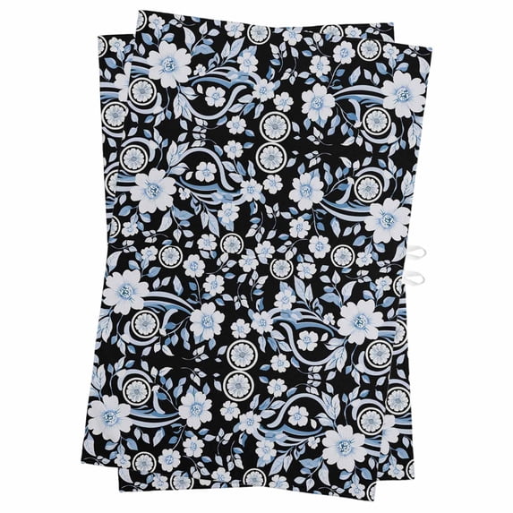 Black Blue Floral Kitchen Towels Set of 2, Water Absorbent Dish Towel, Vintage Pastoral Botanical Leaves Decorative Hand Towels - Quick Drying Cloth for Cooking Baking, 18x28 Inch