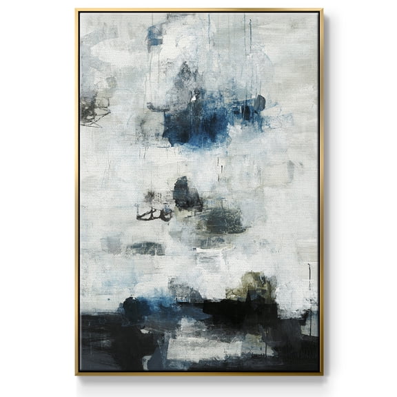 Black & Blue Framed Premium Gallery Wrapped Canvas - Ready to Hang - 27 x 41 - Gold Floating Frame