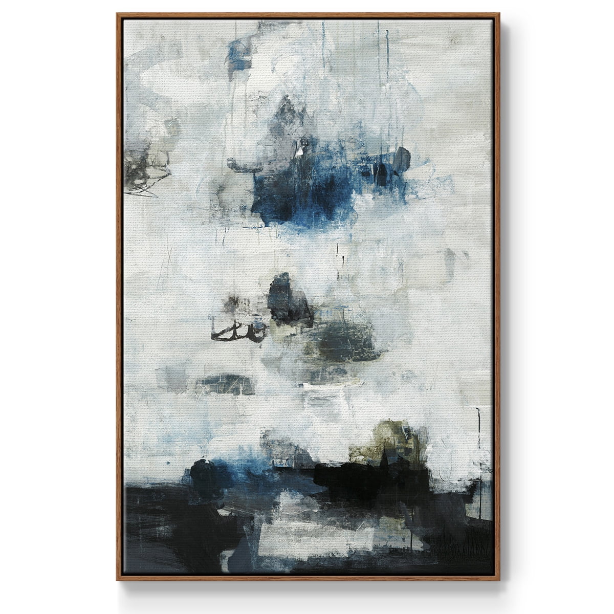 Black & Blue Framed Premium Gallery Wrapped Canvas - Ready to Hang - 27 x 41 - Walnut Floating Frame