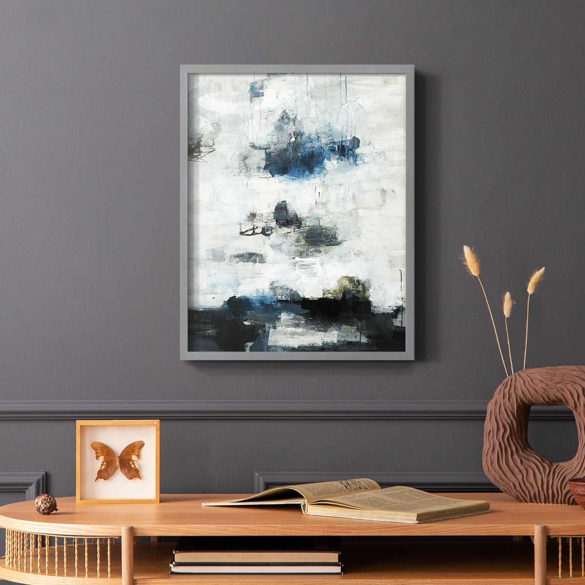 Black & Blue Framed Print in Gray Solid Wood Framed Print No Nail Hanging