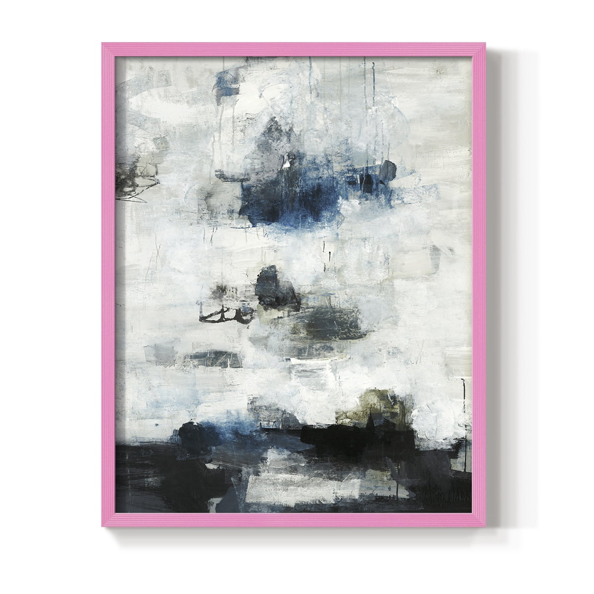 Black & Blue Framed Print in Pink Solid Wood Framed Print No Nail Hanging