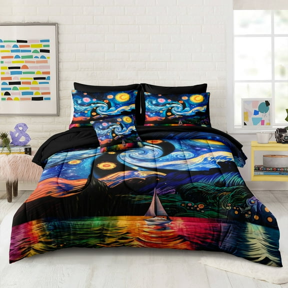 Black Blue Galaxy Comforter Set 8 Pcs Boys Girls Abstract Bedding Set Starry Sky Outer Space Theme Fancy Celestial Bed Comforter Bed in A Bag