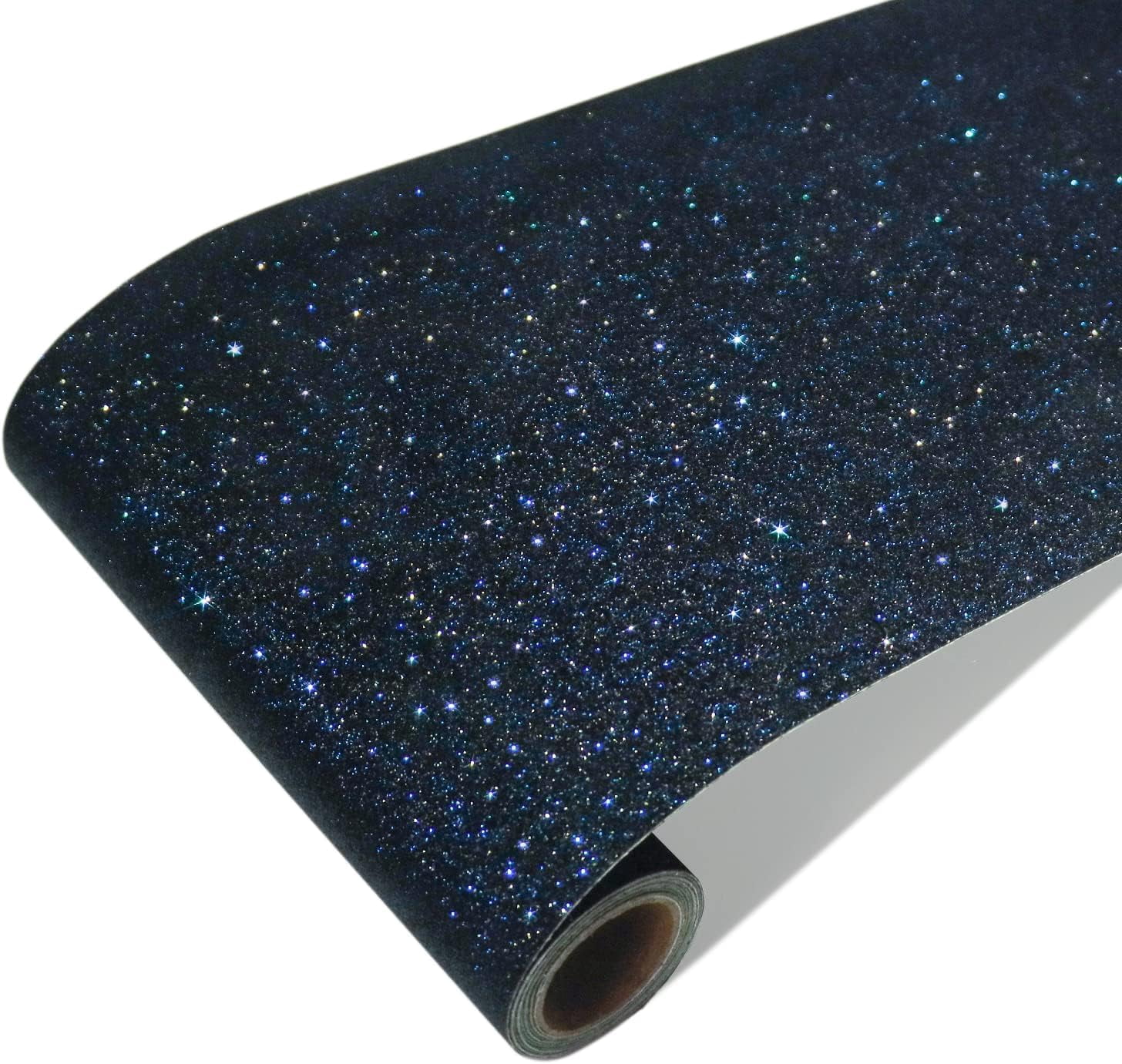 Black Blue Glitter Wallpaper Stick and Peel 8"x354" Glitter Wallpaper Border Shiny Sparkle Fabric Wall Border Self Adhesive Decorative Black Wall Stickers for Bedroom Girls Room Mirror Frame