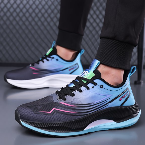 Black Blue Gradient Streamline Print Lightweight Professional Racing Training Running Shoes