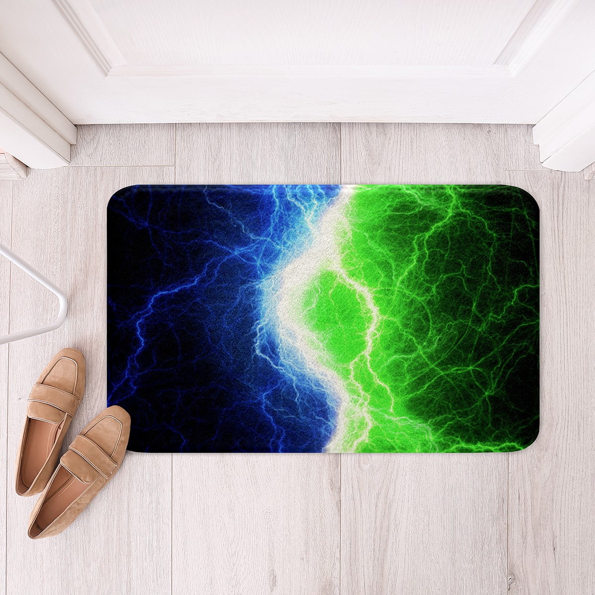 Black Blue Green Bath Rugs Lightning Pattern Gamer Bathroom Rugs for ...