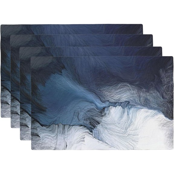 Black Blue Grey White Placemats Set of 4 Royal Gray Modern Art Abstract Linen Washable Place Mats Rectangle Cloth Table Mat for Party Kitchen Dining Decoration Indoor Outdoor, 12x18 inch