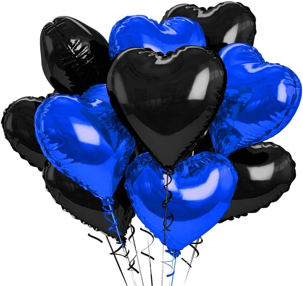 Black Blue Heart Foil Balloons, Heart Shaped Foil Balloon Love Balloons for Wedding Party Birthday Valentines'Day Decoration