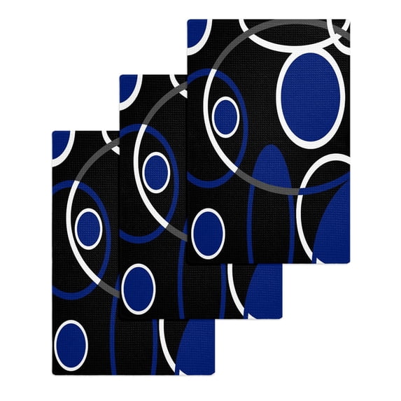 Black Blue Kitchen Dish Towels for Drying Dishes Set of 3, White Circle Geometric Abstract Texture Waffle Weave Microfiber Hand Tea Bathroom Towels Quick Dry & Absorbent Towel 15.7x23.6