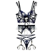 Black&Blue Lace Tie Adjustable Sculpting Body Lingerie Set BLACK, M