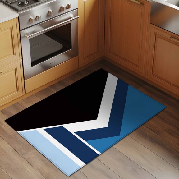 Black Blue Lines 2x3 Rug for Entryway Front Door Kitchen Sink Area, Geometric Abstract Black Dark Blue Texture Low Pile Washable Non Slip Rectangle Area Rug