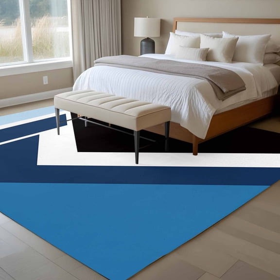 Black Blue Lines 6x9 Rug for Dining Room Table and Chair Setup, Geometric Abstract Black Dark Blue Texture Low Pile Washable Non Slip Rectangle Area Rug