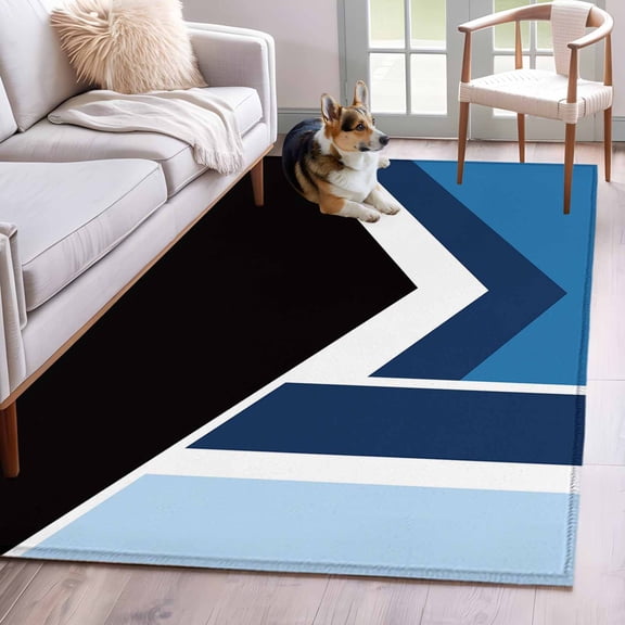 Black Blue Lines Area Rugs 4x6 ft Geometric Abstract Black Dark Blue Texture Washable Rug Non Slip Indoor Carpet Absorbent Floor Mat for Living Room Bedroom Dining Room