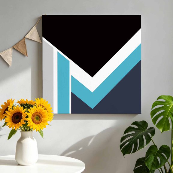 Black Blue Lines Canvas Wall Art, Geometric Abstract Black White Blue Texture Framed Canvas Wall Decor Picture Print Artwork Decorations for Living Room Office Ready to Hang 8" x 8"