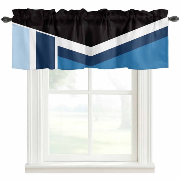 Black Blue Lines Valances for Windows Geometric Abstract Black Dark Blue Texture Rod Pocket Curtain Valance Window Treatment Short Curtains for Kitchen Living Room, 42"x12"