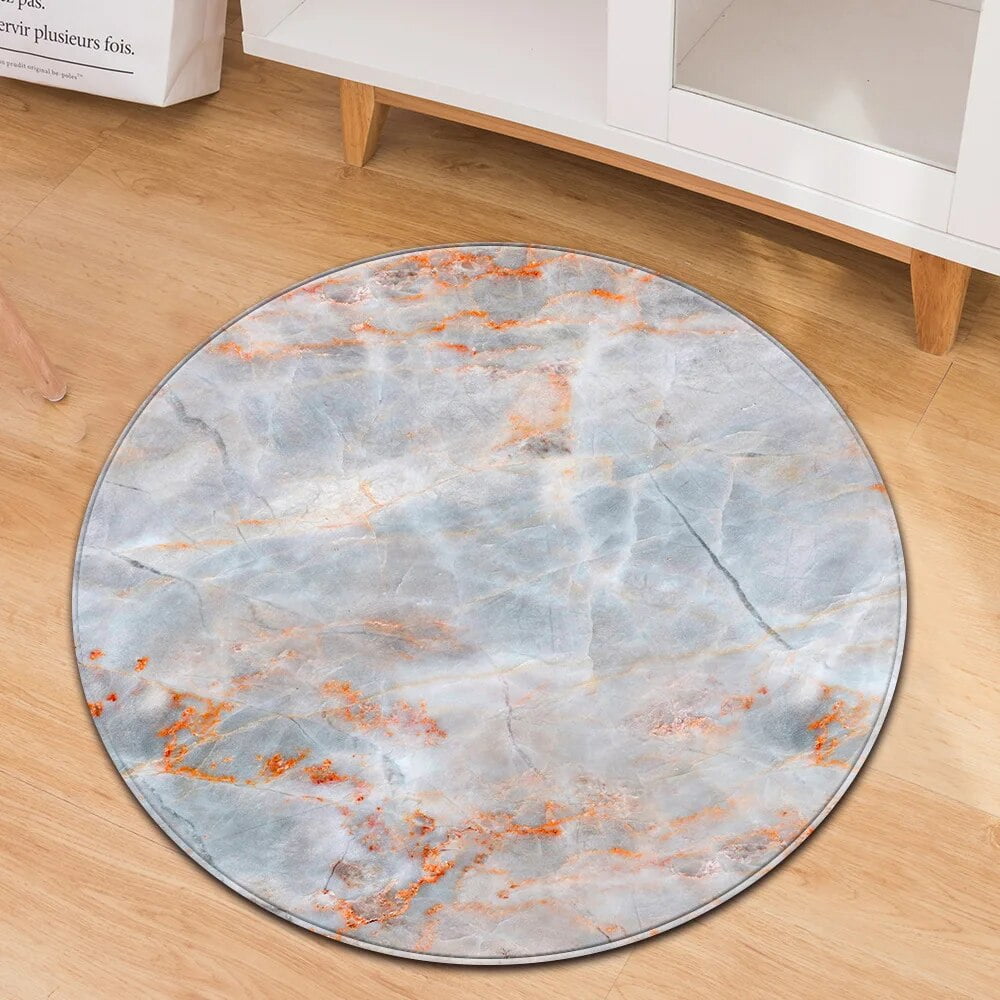 Black Blue Marble Printed Round Carpet AntiSlip Kitchen Entrance
