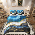 thumbnail image 1 of Black Blue Marbling Bedding Comforter Sets 7 Pieces Watercolor Stripe Bed in a Bag, Black and Gold Marble Full Bedding Sets Foil Print Comforter Set, Abstract Aesthetic Metallic Bedding Sets, 1 of 4