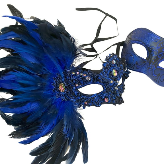 Black Blue Masquerade Ball Mask Pair Dance Prom Burlesque Mardi Gras Carnival Graduation Halloween Costume Cosplay New Year Party
