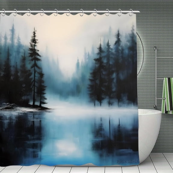 Black And Blue Nature Paintings - Abstract Forest Pictures Shower Curtain 70.8x70.8 Inch,Bathroom Shower Curtain,Home Waterproof Fabric Shower Curtain Bathtub Decor with Hooks