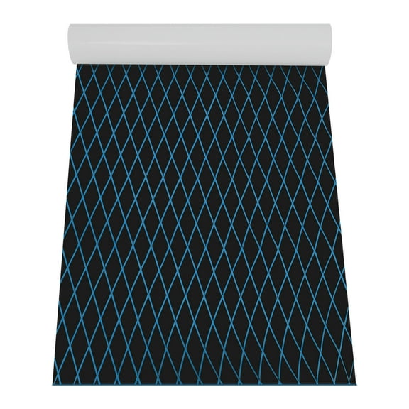 Black+Blue Non-Slip Boat Floor Mat, EVA Marine Flooring, 7.87FT * 2.95FT Waterproof Boat Carpet, Self-Adhesive Boat Decking, Fishing Boat Padding, EVA Boat Flooring Mat