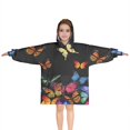 thumbnail image 1 of Black Blue Orange Butterfly Pattern Blanket Hoodies for Kids 6-13YR Oversize Wearable Blanket Hoodies for Boys Girls Teens, 1 of 7