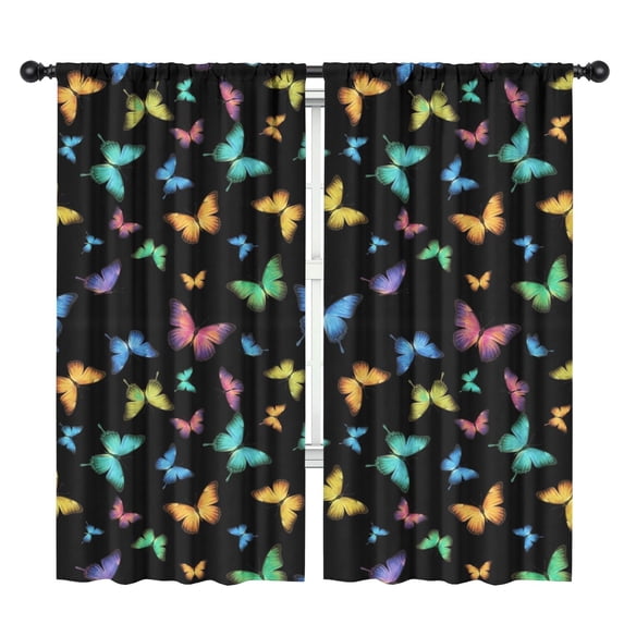 Black Blue Orange Butterfly Pattern Insulated Teens Curtains Set Of 2, Bedroom Essentials, Toddler Room Decor 42"x84"
